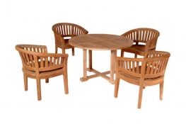 Teak Furniture Set of Tosca 47" Round Table + 4 Curve Dining Armchairs