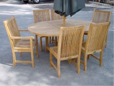 Teak Furniture Set of Bahama 67" Oval Extension Table + 4 Chicago Dining Chairs + 2 Chicago Armchair