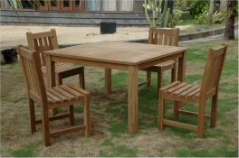 Teak Furniture Set of Windsor 47" Square Table + 4 Classic Dining Chairs