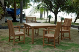 Teak Furniture Set of "Windsor" Style  47" Square Table + 4 Chicago Dining Armchairs