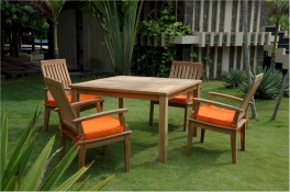 Teak Furniture Set of "Windsor" Style 47" Square Table + 4 Brianna Dining Armchairs