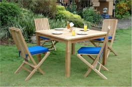 Teak Furniture Set  of 47" Square Table - "Windsor" Style + 6 Comfort Folding Chairs