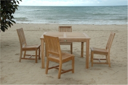 Teak Set of 47" Square Table - "Windsor" Style + 6 Rialto Dining Chairs