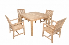 Teak Furniture Set  of 47" Square Table - "Windsor" Style + 4 Rialto Dining Armchairs