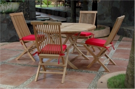 Teak Furniture Set  of 47" Round Folding Table - "Bahama"Style + 4 Classic Folding Chairs