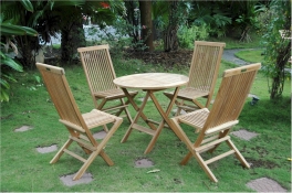 Teak Furniture Set of  4 “Classic”  Folding Chairs + Windsor 31" Round Picnic Folding Table