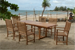 Teak Furniture Set of 8' Rectangular Extension Table - "Bahama" Style + 8 Wilshire Dining Armchairs