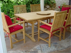 Teak Furniture Set of 8' Rectangular Extension Table - "Bahama" Style + 6 Wilshire Dining Armchairs