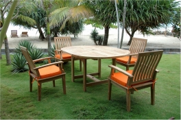 Teak Furniture Set of 47" dia. Table opens to 67" Oval - "Bahama" Style  + 6 Brianna Dining Armchair