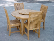 Teak Furniture Set of Bahama 67" Oval Extension Table + 4 Chicago Dining Chairs