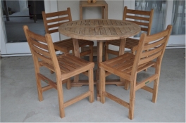 Teak Dining Set - 35" Round Dining Table w/ curve legs + 4 Windham Dining Chairs