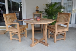 Teak Furniture Set of 2 qty. Rialto Rocker Dining Armchairs 35" Round Dining Table w/ curved legs
