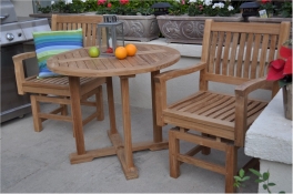 Teak Furniture Set of 2 qty. Rialto Rocker Dining Armchairs 35" Round Dining Table w/ straight legs