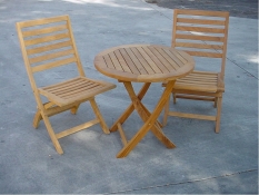 Teak Furniture Set of Bahama 27" Bistro Round Folding Table + 2 Andrew Folding Chairs