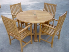 Teak Furniture Set of Tosca 4-Foot Round Table w/ Frame + 4 Wilshire Armchairs