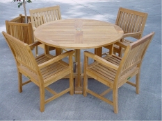 Teak Furniture Set of Tosca 4-Foot Round Table w/ Frame + 4 Rialto Armchairs