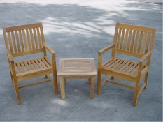 Teak Chair Set 2 Rialto Dining Armchairs + Bahama 20" Square Mini Table