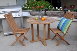 Teak Dining Set - "Montage" Style - 35" Round Dining Table w/ straight legs + 2 Rialto Chairs