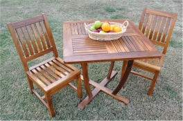 Teak Dining Set - Oil Finish - 32" Square Dining Table w/ curve legs + 2 Rialto Chairs