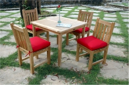 Teak Furniture Set of 4 “Classic” Style  Dining Chairs + “Bahama” 35" Square Teak Table