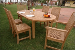 Teak Furniture Set 78" Oval Extension Table + 2 Chicago Dining Armchairs + 4 Chicago Dining Chairs
