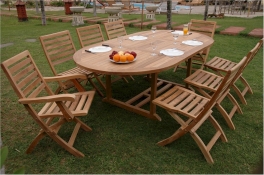 Teak Furniture Set 87" Oval Extension Table + 2 Andrew Folding Armchairs + 6 Andrew Folding Chairs