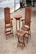 Teak Set of 2 Katana Recliner Folding Armchairs + 27" Round Folding Table + Katana Foot Stool