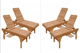 Teak Sun Loungers 4 qty. "Capri" Style +  Adjusted Back and Side Tray