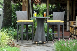 Wicker Bar Set - 1 Portofino Rattan Wicker Bar Table + 2 Portofino Bar Chairs + Cushions