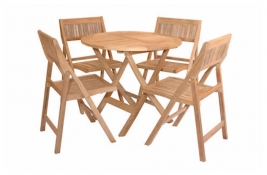 Teak Furniture Set of 4 qty. Windsor Folding Chairs  + 31" Windsor Round Folding Picnic Table