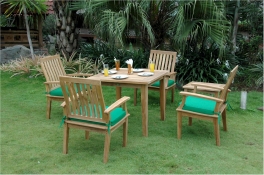 Teak Furniture Set 4 qty.  Dining Armchairs +  35" Square “Bahama” Style Table w/ Small Slats