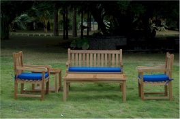 Teak Bench Classic 2-Seater 47" + 2 Classic Dining Armchairs + Rectangular Coffee Table + Side Table