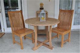 Teak Furniture Set of 2 qty. Chicago Dining Armchairs 35" Round Bistro Dining Table w/ curved legs