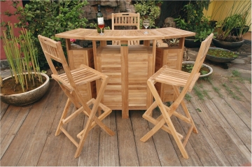 Teak  Bar Set  "Altavista" Fold-Out + 4 Altavista Folding Bar Chairs