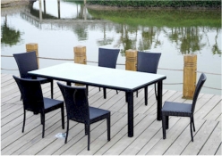 Rattan Furniture Sheraton Dining Set Table - One Sheraton Rectangular Table + 6 Sheraton  Stacking C